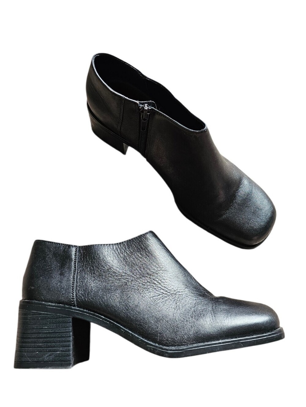Paces Vintage Y2k Casey Black Leather Block Heel Ankle Boots Size 8
